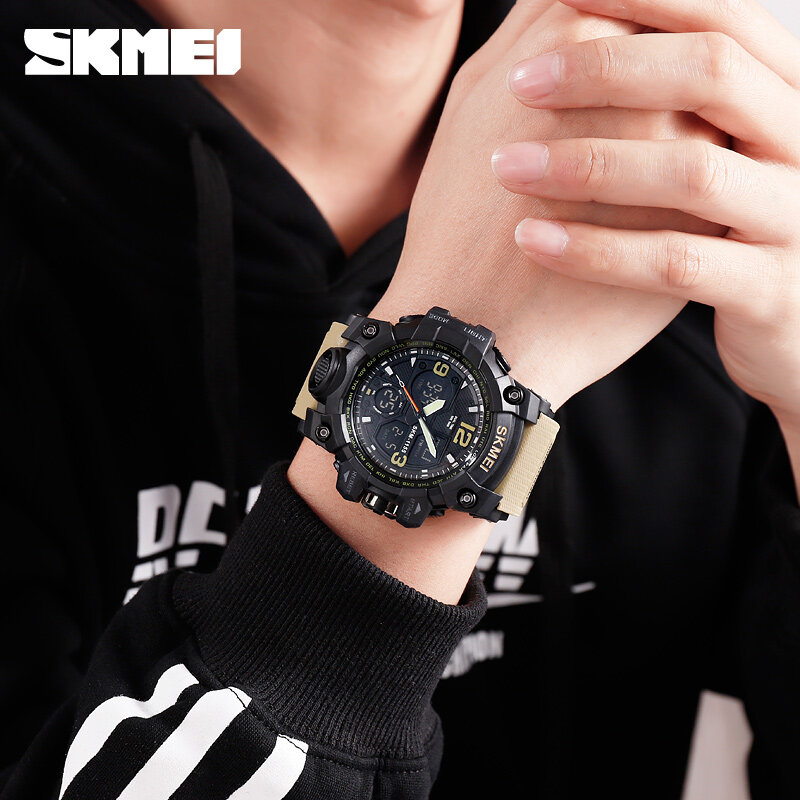 SKMEI moda Denim styl zegarki sportowe mężczyźni na zewnątrz analogowy cyfrowy LED elektroniczny zegarek kwarcowy zegarki na rękę wodoodporny zegarek 1155B