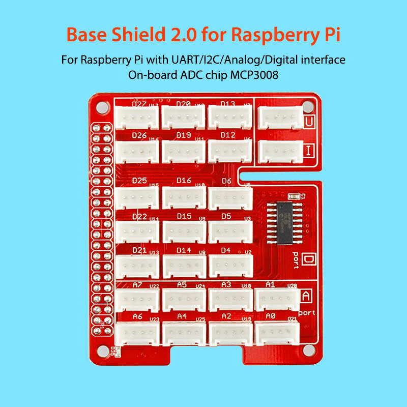 Elecrow Base Shield V2.0 per Raspberry Pi UART/I2C/interfaccia analogica/digitale Chip ADC di bordo MCP3008 Kit fai da te