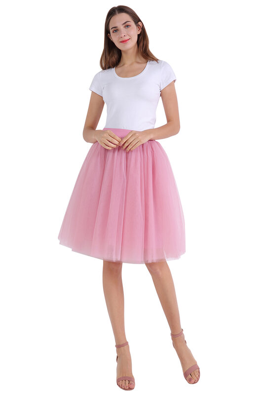 로커 빌리 짧은 페티코트 레트로 언더 셔츠 7 레이어 Tulle Skirt 여성 성인 투투 웨딩 액세서리