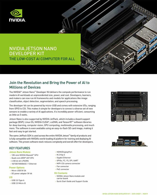 Nvidia jetson nano a02 kit desenvolvedor para inteligência articial de aprendizagem profunda ia computação, suporte pytorch, tensorflow & caffe
