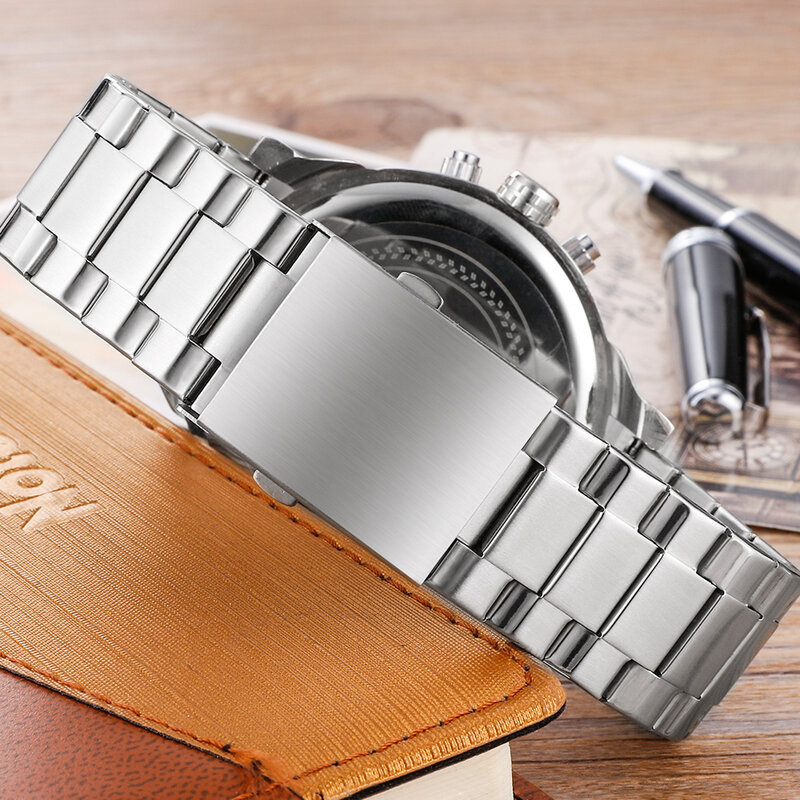 Cagarny-reloj deportivo de acero inoxidable para hombre, cronógrafo de cuarzo, resistente al agua, con fecha, 2 veces