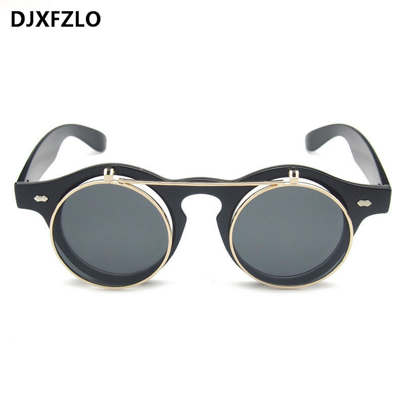 DJXFZLO-gafas de sol Retro Steampunk para mujer, lentes redondas de diseñador de marca, Vintage, Steam Punk