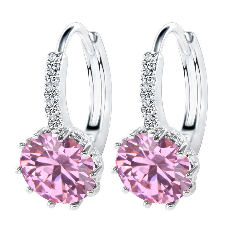 925 Sterling Silver Loop Hoop Earrings para mulheres, doce cor Cubic Zircon Charms, jóias femininas, acessório do casamento, grande venda