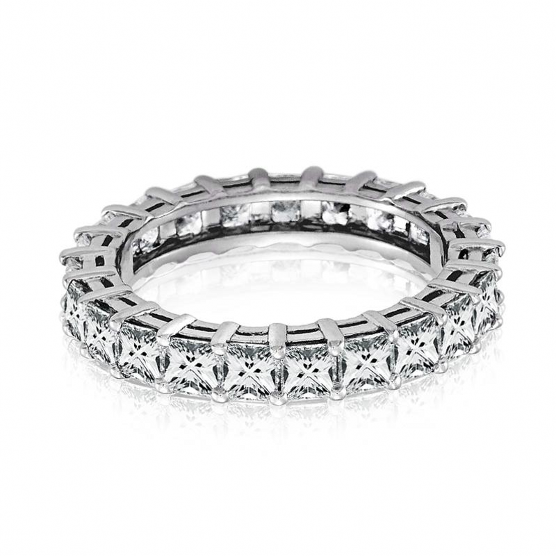 Brilhante joias de luxo 925 prata esterlina corte integral de princesa 5a zircônia quadrado cz antes eternidade mulheres aliança de casamento anel