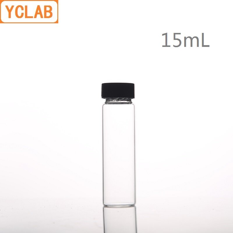 YCLAB-botella de muestra de vidrio de 15mL, tornillo transparente con tapa de plástico y almohadilla de PE, equipo de química de laboratorio