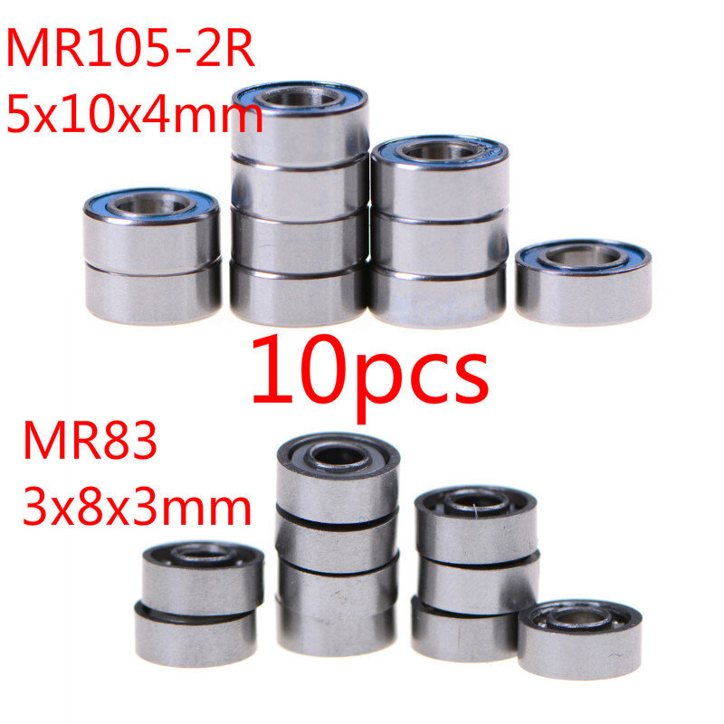Rodamientos de bolas en miniatura MR105-2RS/MR83, rodamiento de bolas sellado de goma, 5x10x4mm/3x8x3mm, 10 unidades