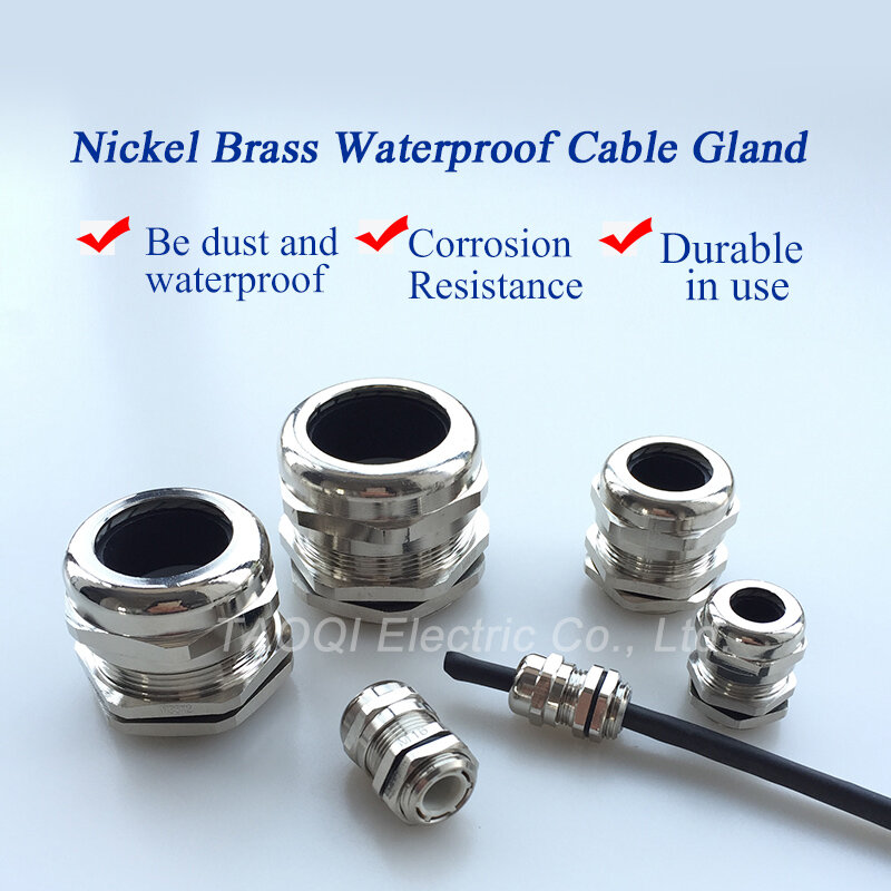 1 sztuk/partia nikiel, mosiądz metalowe IP68 wodoodporny kabel gruczoły dławik kablowy dla 3-44mm kabel wysokiej jakości