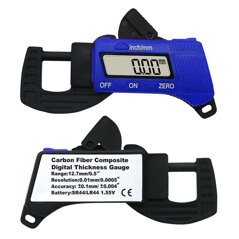 Micrómetro Digital de fibra de carbono, calibre de espesor, calibre azul, 0-12,7mm