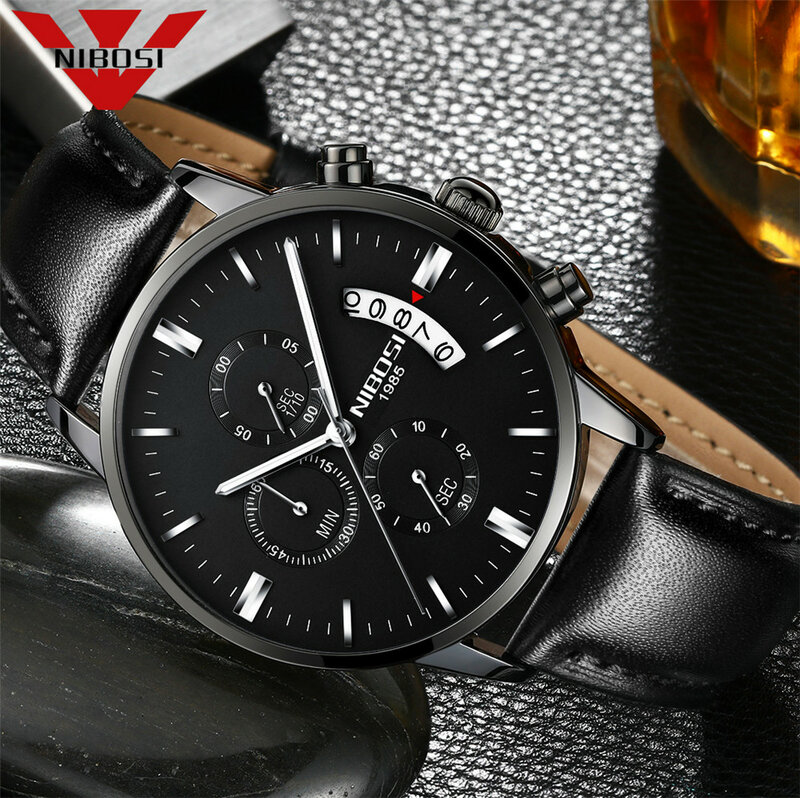 NIBOSI męskie zegarki z chronografem luksusowy modny zegarek zegarki wojskowe analogowe kwarcowe zegarki na rękę Relogio Masculin