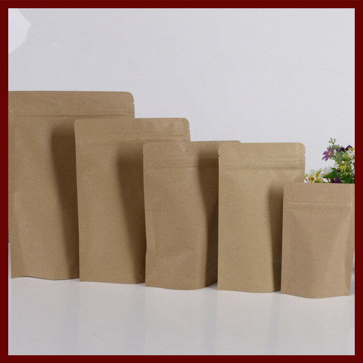 15*24 + 4cm 20 piezas de papel Kraft Ziplock bolsa de regalos/té/caramelo/joyería/Joyería de papel de embalaje de pan bolsa de comida de la joyería de Diy paquete pantalla