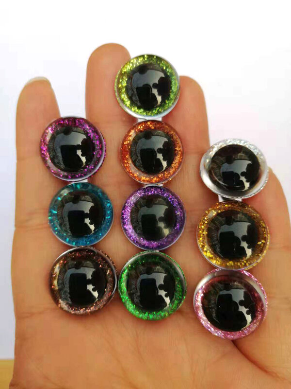 20 sztuk 10 rodzajów kolorów 9-24mm małe okrągłe plastikowe jasne zabawki zwierząt bezpieczeństwa oczy kryształowe oczy brokat włókniny białe twarde podkładki