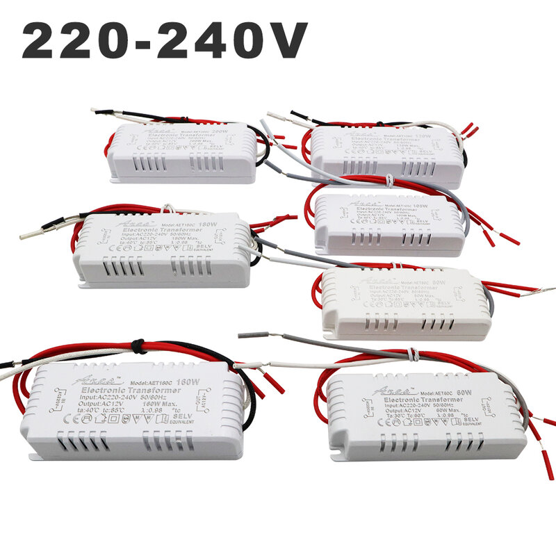 Transformador electrónico regulable AC 220V a AC 12V 60W 80W 105W 120W 160W 180W 200W certificación CE para cuentas de luz halógena