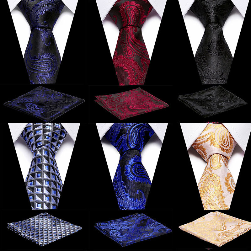 New Paisley Jacquard Woven Silk Mens Tie Handkerchief Set Neck Tie 7.5cm Striped Ties for Men Suit Business Wedding