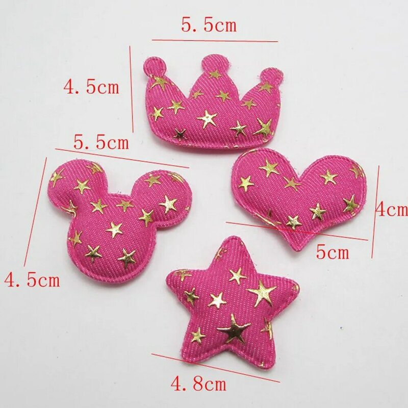 100 Pcs/lot Pink Denim Crown Hati S Empuk Bordiran Kerajinan Tangan dengan Bintang Emas untuk Hiasan Kepala Tas Sepatu Pakaian DIY Aksesoris
