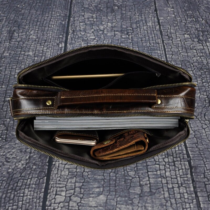 Porte-documents de voyage en cuir pour hommes, mallette de qualité pour ordinateur portable 13 ", sac de portefeuille à bandoulière unique, B207-c