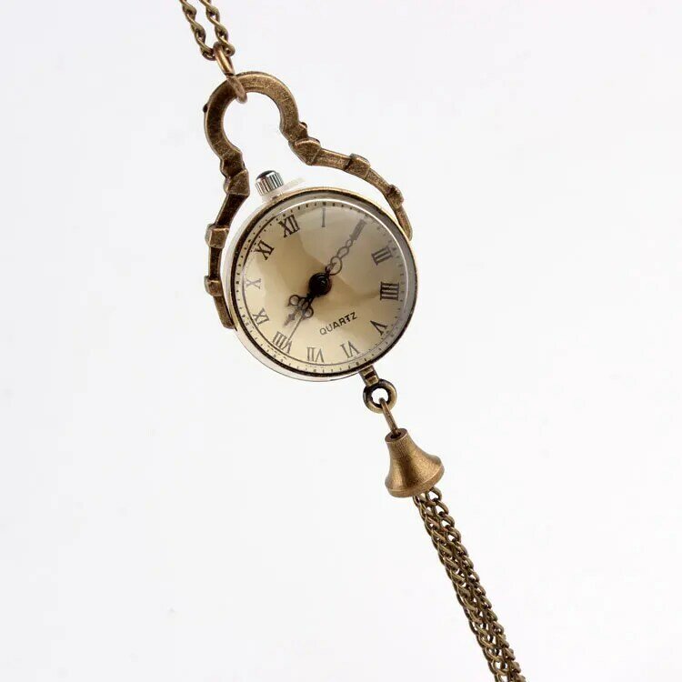Antico Vintage bronzo mini palla di vetro occhio di toro orologio da tasca al quarzo collana pendente regali delle donne