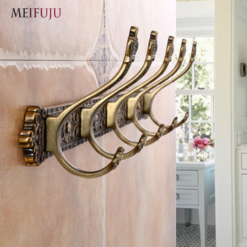 Винтажные крючки для ванной MEIFUJU, алюминиевый античный крючок для халата, бронзовые металлические крючки, современные настенные вешалки для одежды, крючок для резьбы