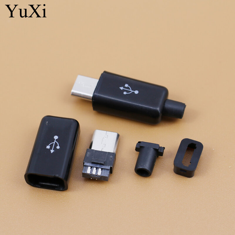 YuXi DIY Micro USB Type B Male 5 pin Four Piece Vergadering Connector Plug Socket, 4 in 1 Zwart wit kleur Onderdelen