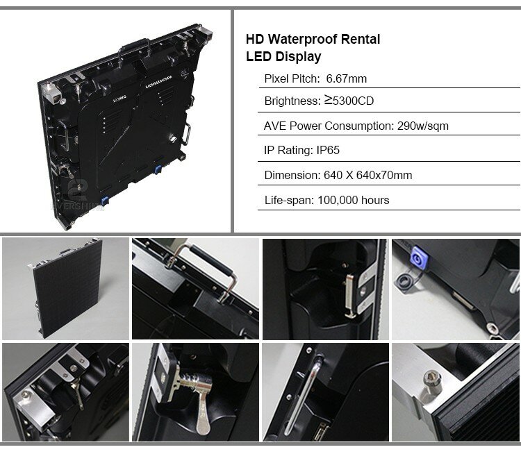 P6.67 high waterproof die-casting aluminum cabinet 640x640mm led full color rental outdoor display screen