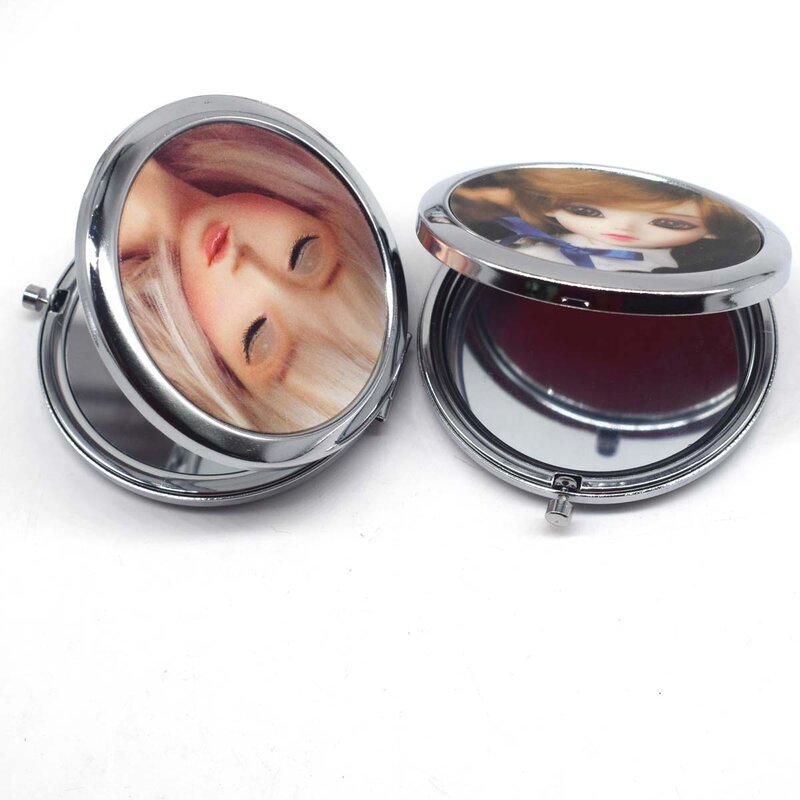 Mini espejo de maquillaje de bolsillo para muñeca linda, espejos portátiles compactos, espejos de maquillaje cosméticos de doble cara de acero inoxidable