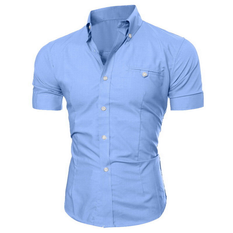 Oeak hommes à manches courtes chemise 2019 nouveau été mode Sexy col en v couleur unie boutons décontracté Breatnable confortable hauts