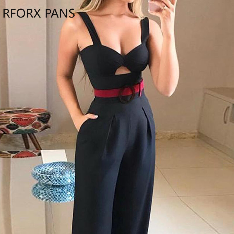 Cut Out Twist Front Wide Leg Jumpsuit Office Lady Casual Look for Women 2019