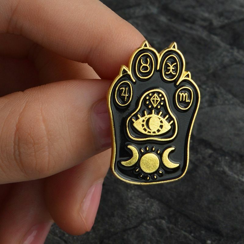 Gothic Magic Cat Paw Brooch Enamel Pin Witch Footprints Moon Star Coat Patriotism Lapel Pins Badges Christmas Gifts for Friend