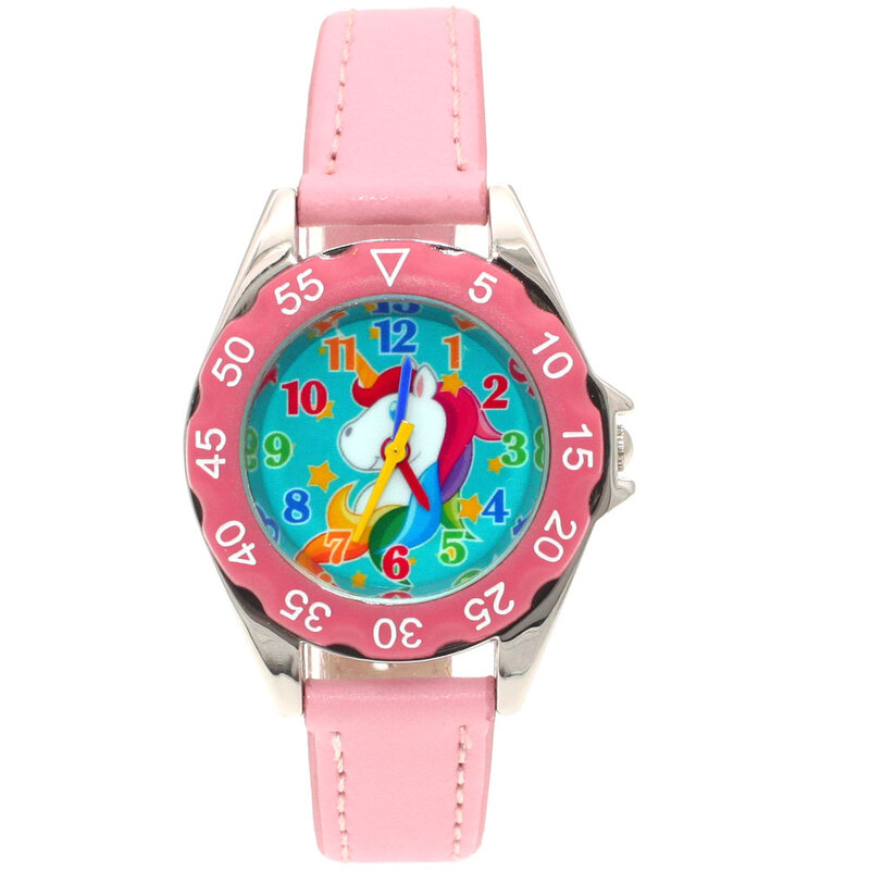 여아용 귀여운 유니콘 시계, 가죽 손목시계, 캐주얼 시계, 어린이 시계 배우기, 어린이 패션