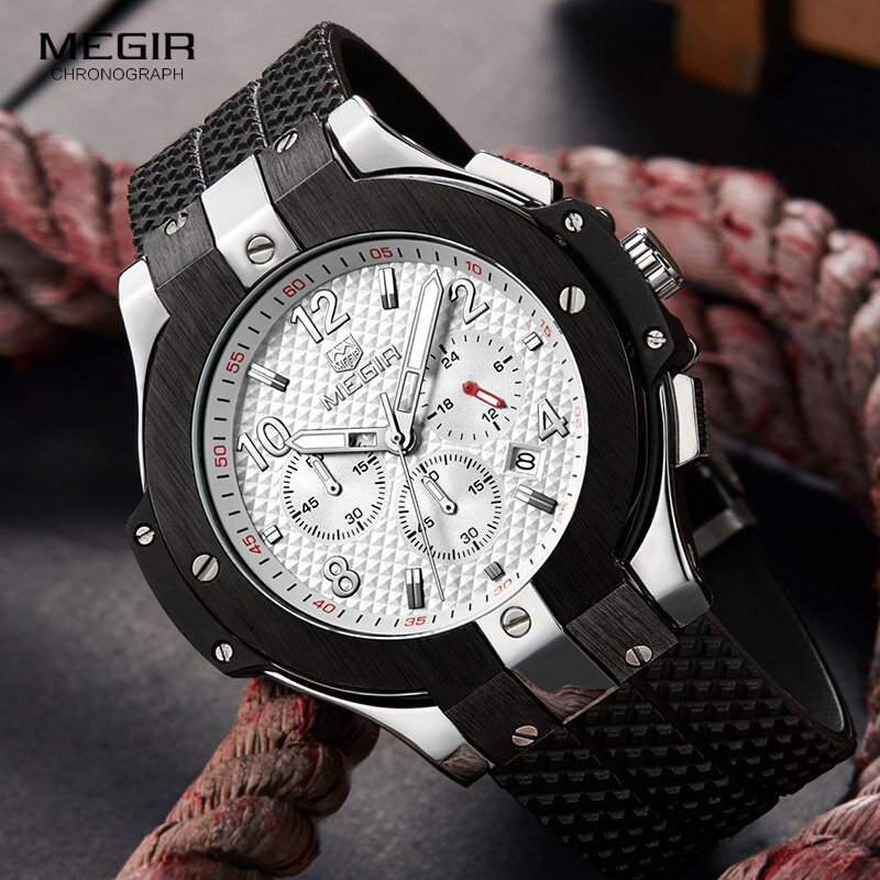 Megir-メンズスポーツウォッチ,大型ミリタリーダイヤルクロノグラフ,メンズクォーツ腕時計