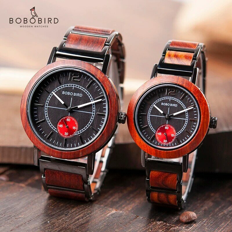 BOBO BIRD-Conjunto de relógio de madeira para homens e mulheres, relógios para amantes, marca superior, luxo, elegante, grandes presentes personalizados