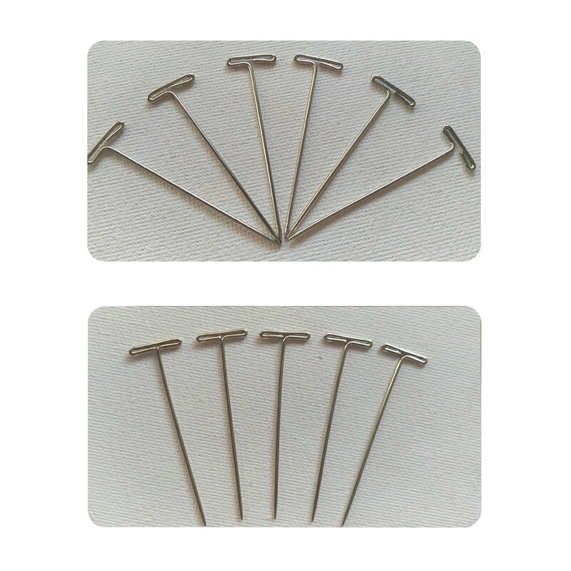 Pinos de metal t para modelagem macrame 50 peças, para costura, artesanato, para fazer perucas ferramenta de fixação 32mm prata t-pinos
