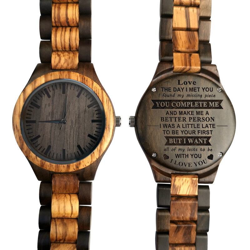To przybyłeś-jesteś brakującym kawałkiem grawerowany drewniany zegarek moda Casual sport drewniane zegarki urodziny prezenty na rocznicę