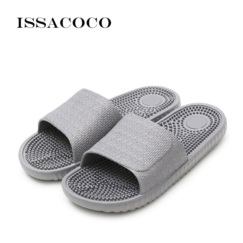 ISSACOCO ชายแบนในร่มรองเท้าแตะนวดผู้ชายบ้านลื่นรองเท้าแตะ Zapatos Hombre Beach Flip Flops ผู้ชายภาพนิ่งของ