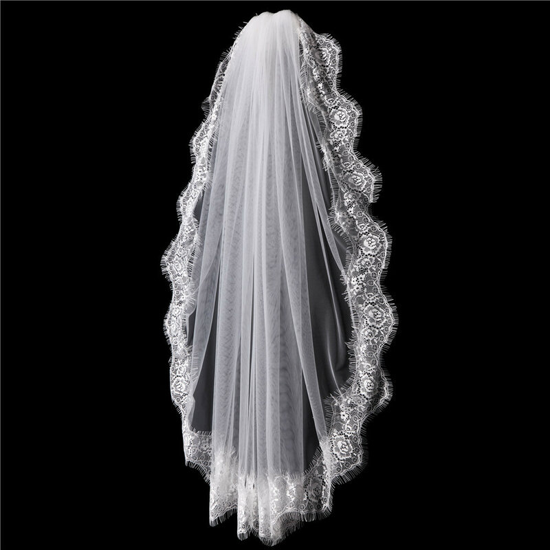 JaneVini – voile de mariée en Tulle, Style occidental, avec peigne, une couche, bord en dentelle, court et doux, accessoires de mariage