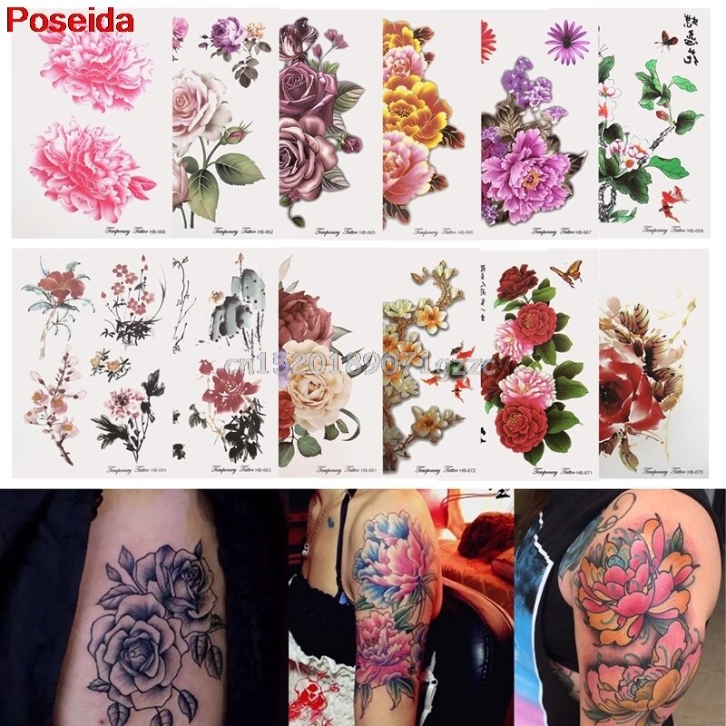 Временная татуировка 12 стиль Временные татуировки наклейки Водонепроницаемый цветы серии ARM поддельные передачи # H027 #
