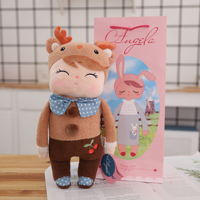 Metoo-Muñeca de peluche de conejo Angela para niños, con bolsa de regalo de papel en caja, juguetes de peluche, ciervo, ballet, muñecas para dormir, cumpleaños y Navidad
