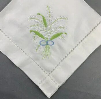ชุด 12 แฟชั่นผ้าเช็ดหน้าสีขาว linen ตารางผ้าเช็ดปาก 20x20-inch บันไดเย็บปักถักร้อยดอกไม้ผ้ากันเปื้อน