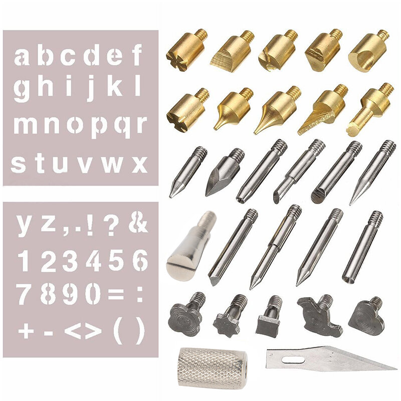 Conjunto de ferramentas de solda ferro 28 peças, conjunto de pontas e estêncil para queima de madeira e pirografia
