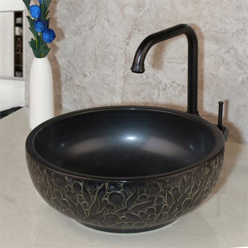 KEMAIDI Bathroom Sink Washbasin Ceramic Lavatory Bath Brass Set Faucet Mixer Black ORB Tap Bamboo Waterfall Basin Taps
