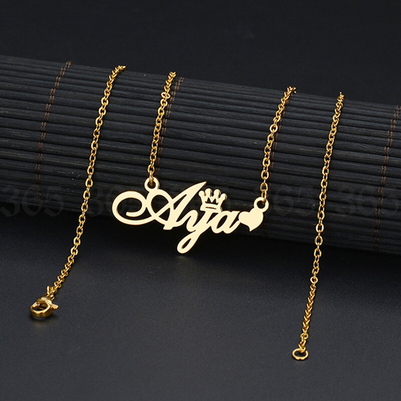 Collar de acero inoxidable con nombre personalizado para hombres y mujeres, cadena de fuente personalizada hecha a mano, joyería de moda