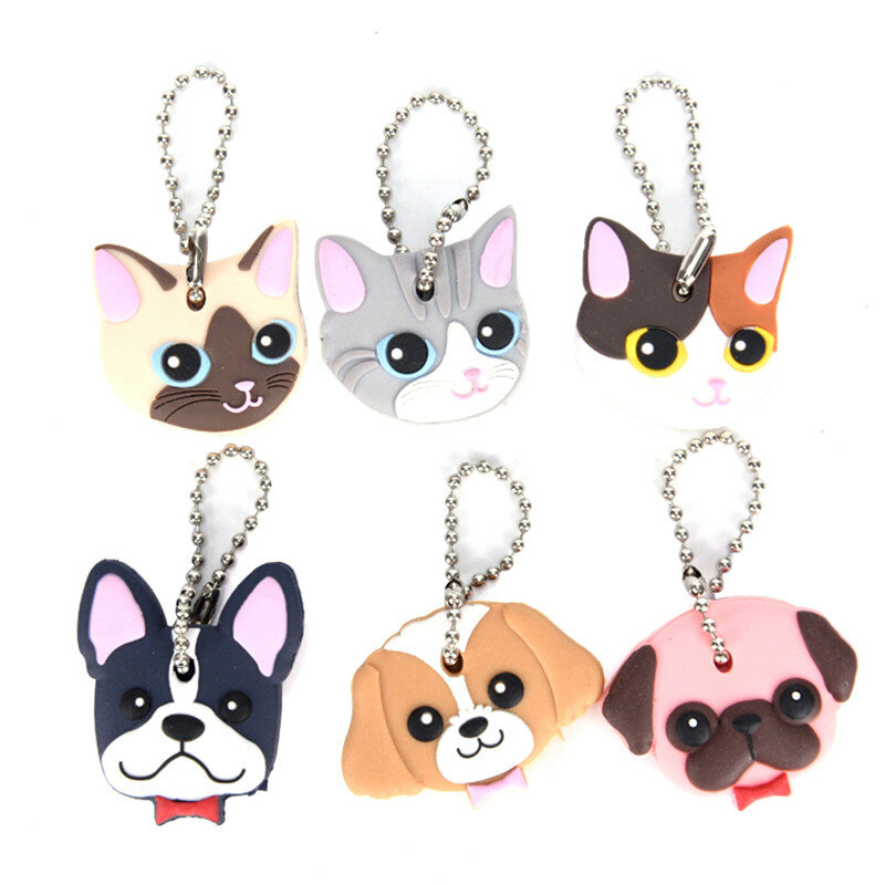 1 Pc Silicone Key Ring Cap Head Cover Keychain Case Shell Cat Hamster Shih Tzu Pug Dog Animals Shape Lovely Jewelry Gift