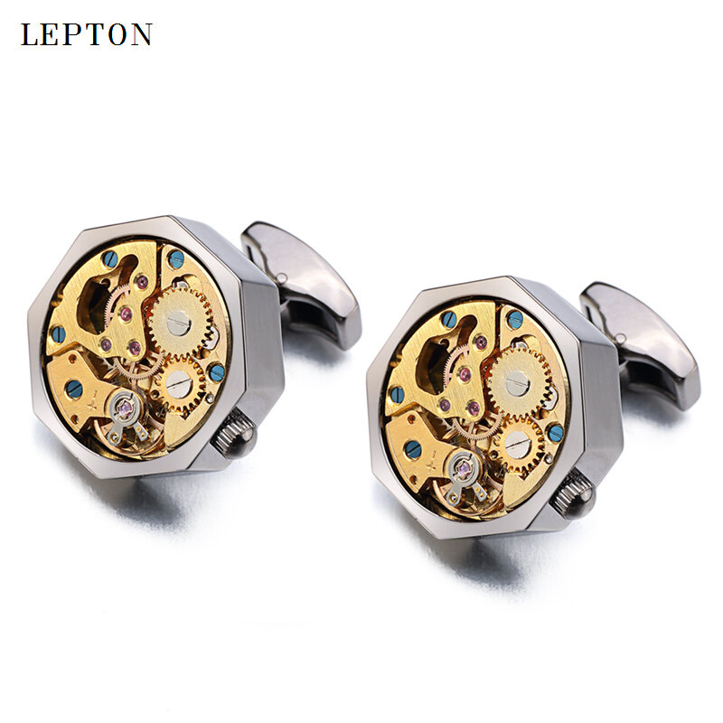 Запонки Lepton мужские, мужские запонки, механизм в стиле стимпанк, механизм, механизм для свадебных наручных часов