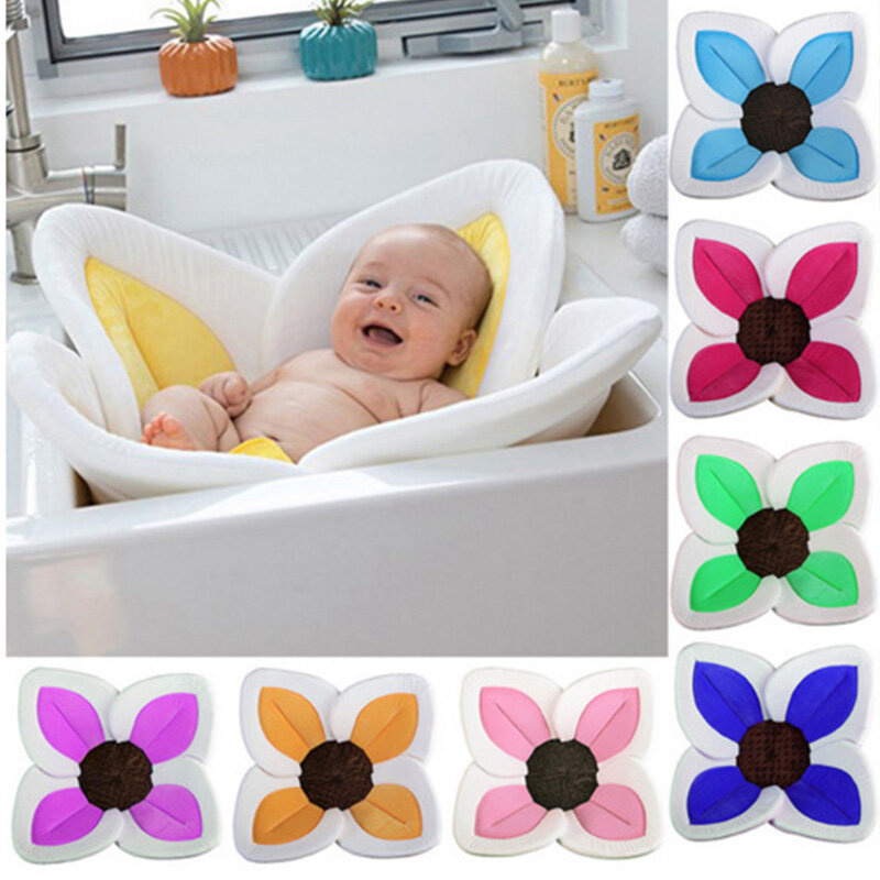 New Baby Flower Bath Tub Newborn Blooming Sink Bath For Baby Boy Girl Foldable Shower Play Bath Infant Plush Floral Cushion Mat