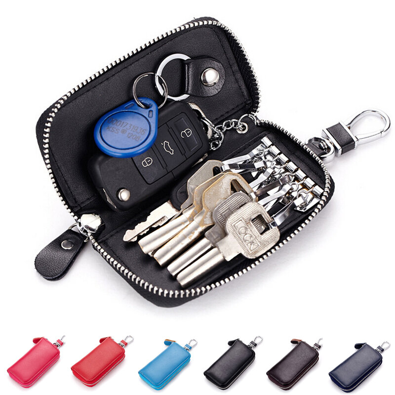 Novidade carteira de couro genuíno homens porta-chaves organizador multifuncional capa de chave feminina carteira governanta bolsa para chaves de carro