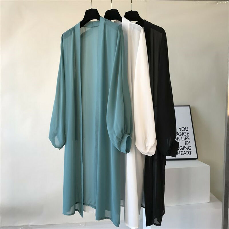 Женская тонкая шифоновая блузка Gowyimmes, универсальная рубашка средней длины с длинными рукавами и защитой от солнца, пляжная одежда, PD333, лето 2019