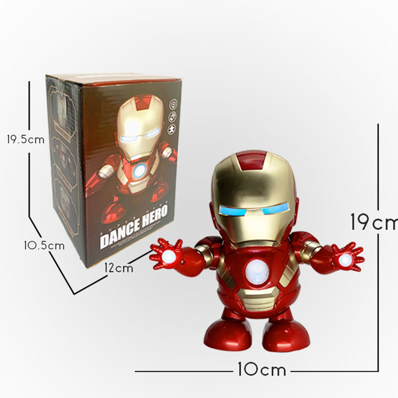 Marvel New Hot Avengers Toys Dancing Iron Man Robot with Music Flashlight Tony Stark Electric Action Figure Toy for Kids Gift