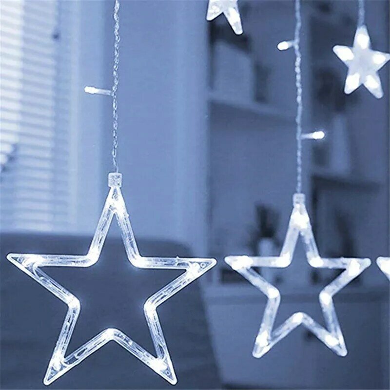 Fghgf-cortinas de luz led com pentagrama, estrela, luz, fada, casamento, aniversário, natal, iluminação, decoração interior, 220v, ip44