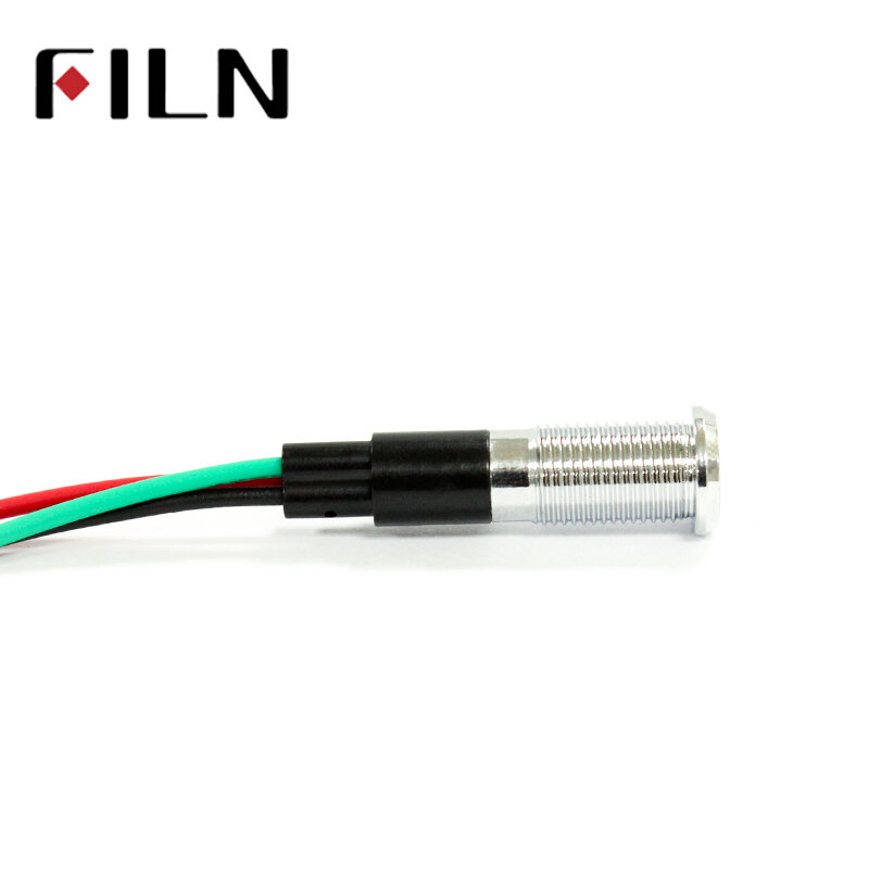 Filn FL1M-8FW-D 8 Mm Merah Hijau Logam 6 V 36 V 110 V 220 V Bi-Warna 12 V lampu Indikator LED dengan Kabel
