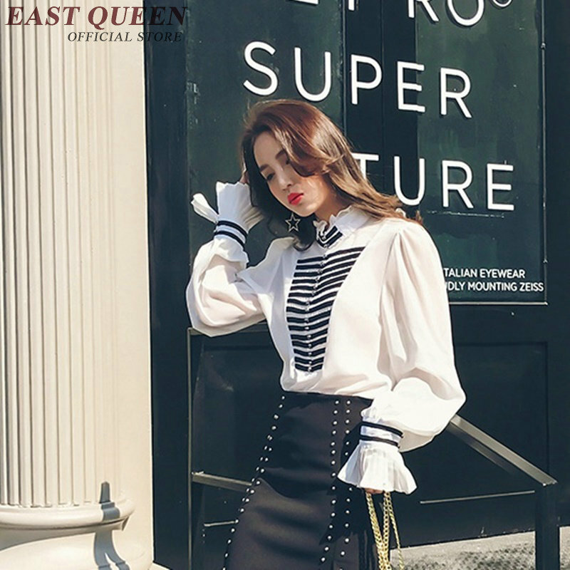 Womens tops and blouses white long sleeve korean style woman blouses 2018 fashion woman blouses with long sleeve DD218 C