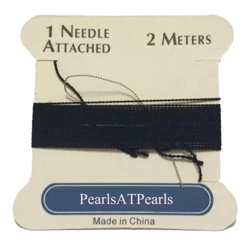 2m de comprimento 0.6mm no diâmetro preto 100% natural de seda beading cord com agulha anexada